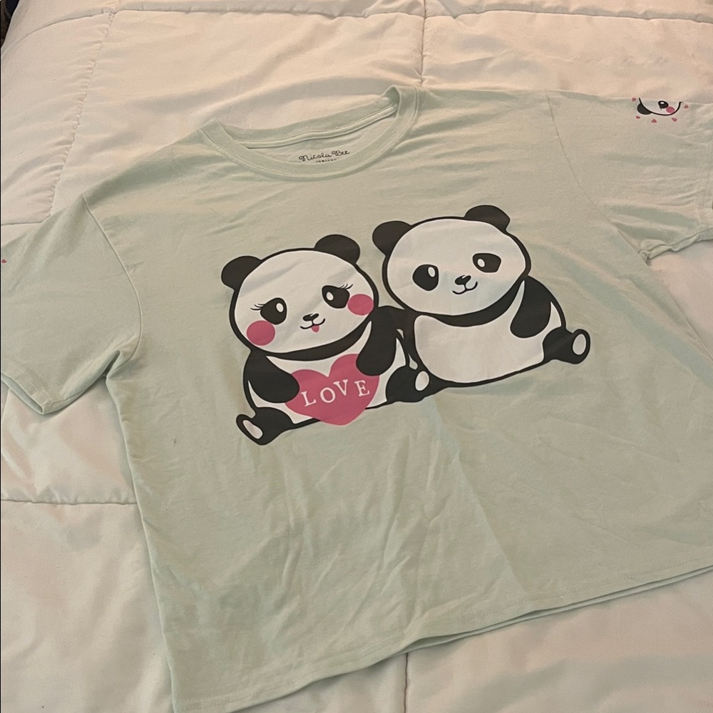 Mint Green Panda Heart Graphic Tee